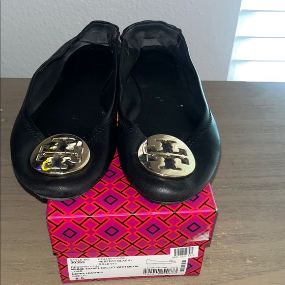 Tory Burch Shoes - Tory Burch Black Ballet Flats with Gold Logo Accent